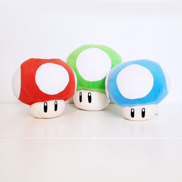 Nintendo Super Mario 1UP Red Green Blue Mushroom Banpresto Plush Lot - Picture 1 of 16